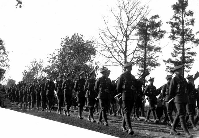 Men of the 2/10th Royal Scots march at a funeral for a fallen comrade - Photo courtesy of the Royal Scots Museum 